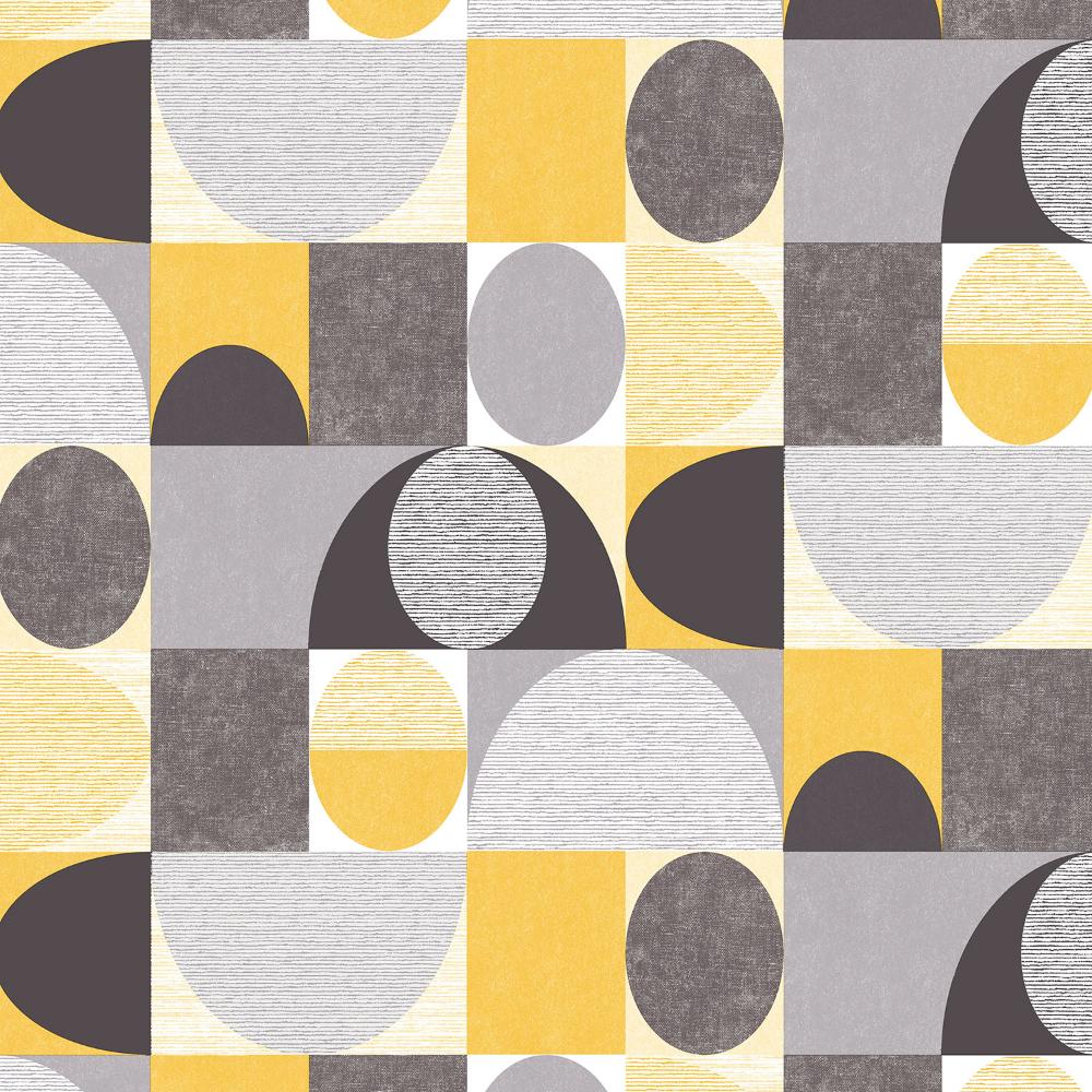 Patton Wallcoverings JJ38021 Rewind Geo Dome In Yellow, Grey And Black Wallpaper